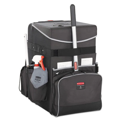 Executive Quick Clean Janitorial Cart, Synthetic Fabric, 16 Compartments, 14.25" X 16.5" X 25", Dark Gray - Image 2