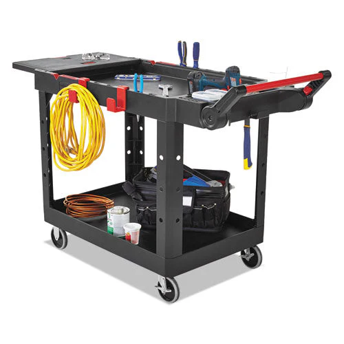 Heavy Duty Adaptable Utility Cart, Plastic, 2 Shelves, 500 Lb Capacity, 25.2" X 51.5" X 36", Black - Image 3