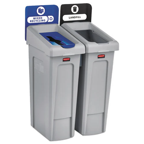 Slim Jim Recycling Station Kit, 2-stream Landfill/mixed Recycling, 46 Gal, Plastic, Blue/gray - Image 1