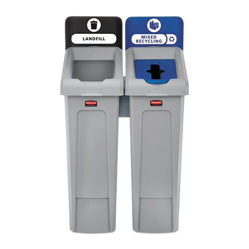 Slim Jim Recycling Station Kit, 2-stream Landfill/mixed Recycling, 46 Gal, Plastic, Blue/gray - Image 3