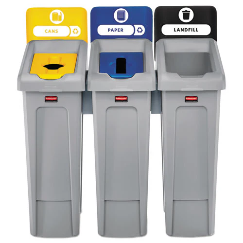 Slim Jim Recycling Station Kit, 3-stream Landfill/paper/bottles/cans, 69 Gal, Plastic, Blue/gray/yellow - Image 2