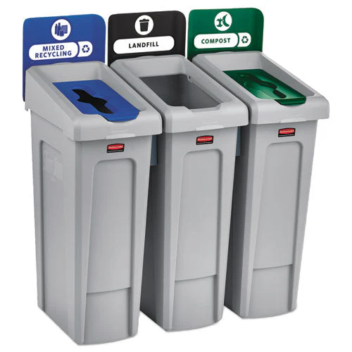Slim Jim Recycling Station Kit, 3-stream Landfill/mixed Recycling, 69 Gal, Plastic, Blue/gray/green - Image 1