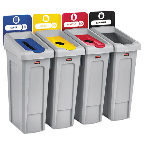 Slim Jim Recycling Station Kit, 4-stream Landfill/paper/plastic/cans, 92 Gal, Plastic, Blue/gray/red/yellow - Image 1