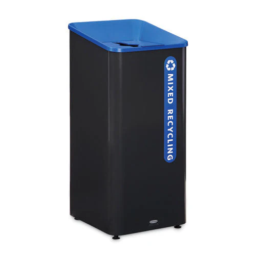 Sustain Decorative Refuse With Recycling Lid, 23 Gal, Metal/plastic, Black/blue - Image 1