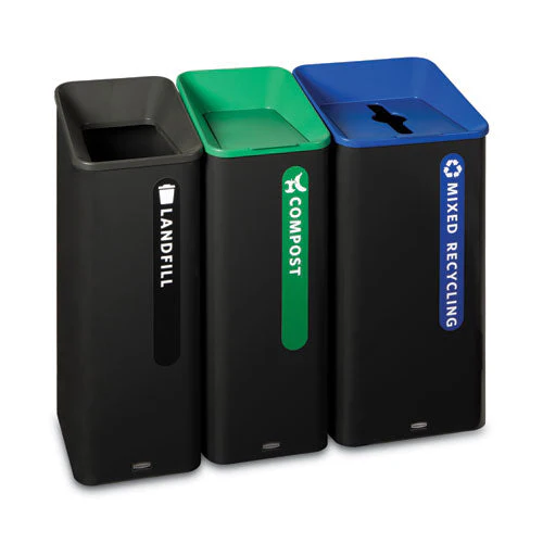 Sustain Decorative Refuse With Recycling Lid, 23 Gal, Metal/plastic, Black/blue - Image 3