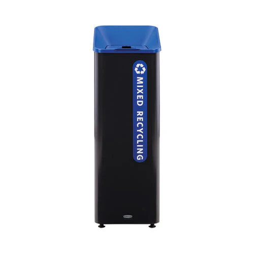 Sustain Decorative Refuse With Recycling Lid, 15 Gal, Metal/plastic, Black/blue - Image 1