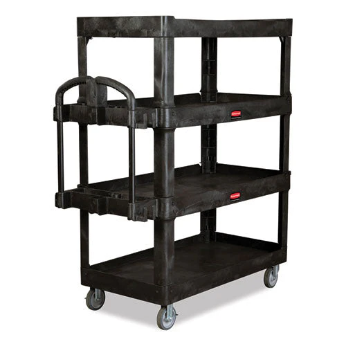 Heavy-duty Ergo Utility Cart, Plastic, 4 Shelves, 700 Lb Capacity, 24.35" X 54.1" X 62.4", Black - Image 1