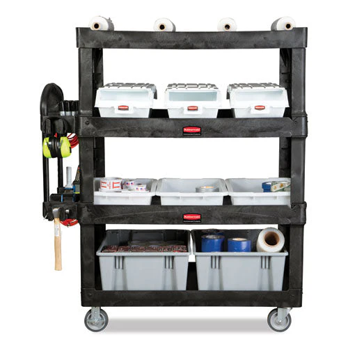 Heavy-duty Ergo Utility Cart, Plastic, 4 Shelves, 700 Lb Capacity, 24.35" X 54.1" X 62.4", Black - Image 2