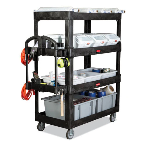 Heavy-duty Ergo Utility Cart, Plastic, 4 Shelves, 700 Lb Capacity, 24.35" X 54.1" X 62.4", Black - Image 3