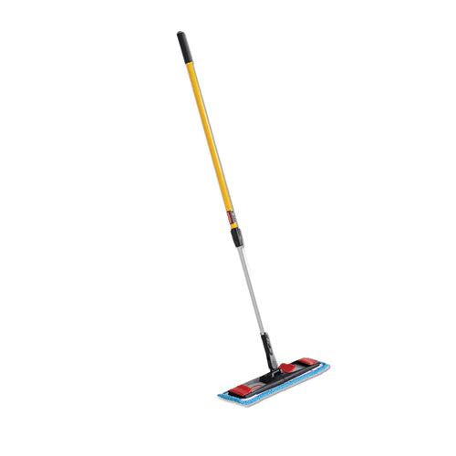 Adaptable Flat Mop Kit, 19.5 X 5.5 Blue Microfiber Head, 48" To 72" Yellow Aluminum Handle - Image 1