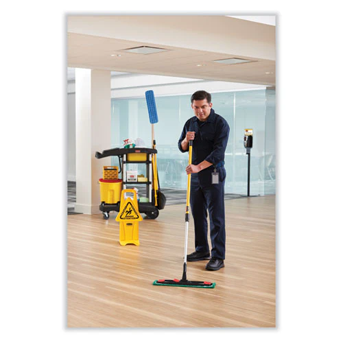 Adaptable Flat Mop Kit, 19.5 X 5.5 Blue Microfiber Head, 48" To 72" Yellow Aluminum Handle - Image 3