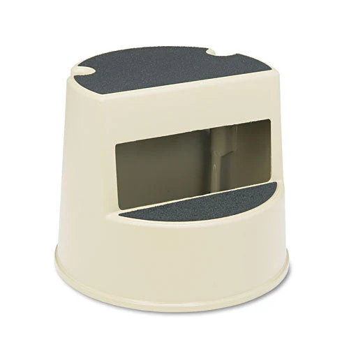 Rolling Step Stool, Curved Design, 2-step, Retracting Casters, 350 Lb Capacity, 16" Diameter X 13.5"h, Beige - Image 1