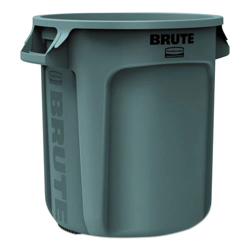 Vented Round Brute Container, 10 Gal, Plastic, Gray - Image 1