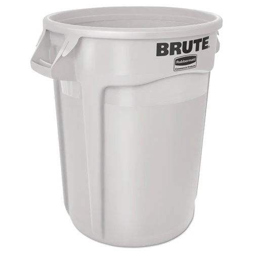 Vented Round Brute Container, 10 Gal, Plastic, White - Image 1