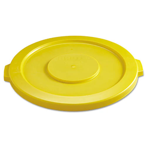 Brute Self-draining Flat Top Lids For 32 Gal Round Brute Containers, 22.25" Diameter, Yellow - Image 1