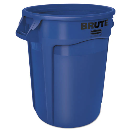 Vented Round Brute Container, 32 Gal, Plastic, Blue - Image 1