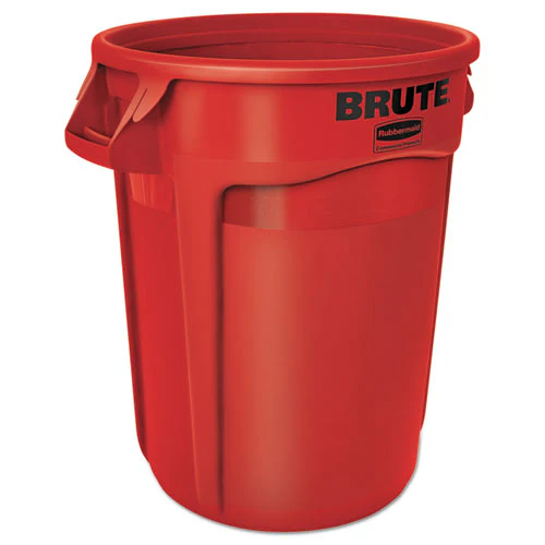 Vented Round Brute Container, 32 Gal, Plastic, Red - Image 1