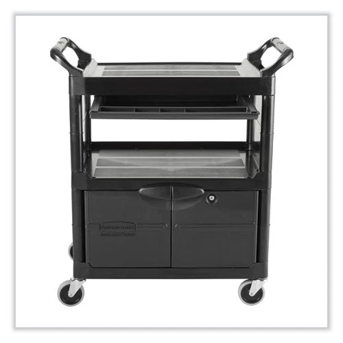 Utility Cart With Locking Doors, Plastic, 3 Shelves, 200 Lb Capacity, 33.63" X 18.63" X 37.75", Black - Image 2