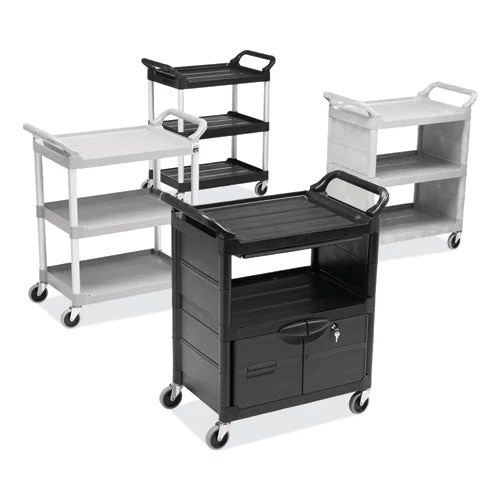 Utility Cart With Locking Doors, Plastic, 3 Shelves, 200 Lb Capacity, 33.63" X 18.63" X 37.75", Black - Image 3