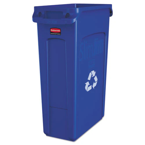 Slim Jim Plastic Recycling Container With Venting Channels, 23 Gal, Plastic, Blue - Image 1
