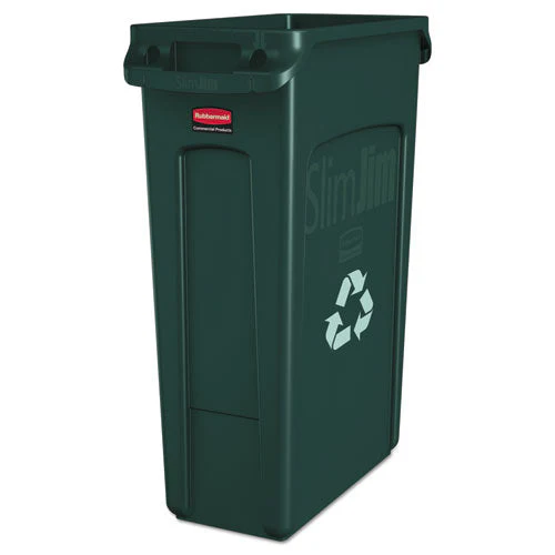 Slim Jim Plastic Recycling Container With Venting Channels, 23 Gal, Plastic, Green - Image 1