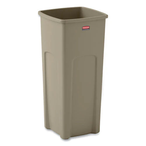 Untouchable Square Waste Receptacle, 23 Gal, Plastic, Beige - Image 1