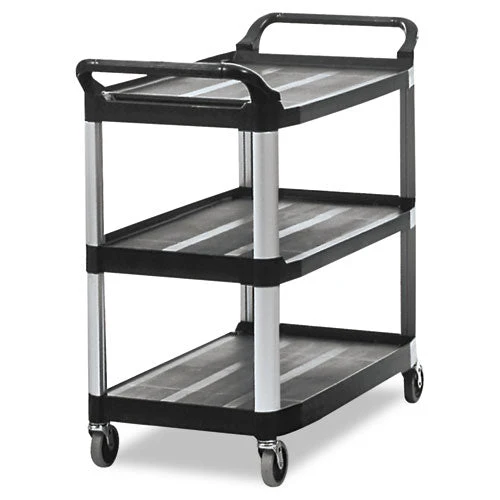 Xtra Utility Cart With Open Sides, Plastic, 3 Shelves, 300 Lb Capacity, 40.63″ X 20″ X 37.81″, Black