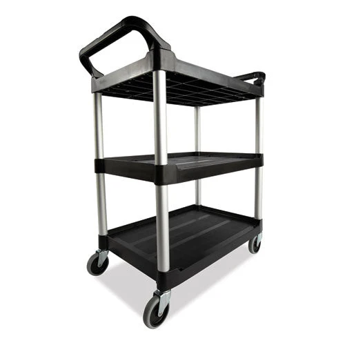 Xtra Utility Cart With Open Sides, Plastic, 3 Shelves, 300 Lb Capacity, 40.63" X 20" X 37.81", Black - Image 3