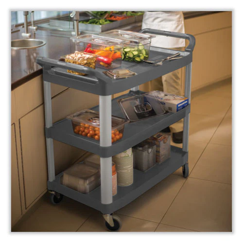 Xtra Utility Cart With Open Sides, Plastic, 3 Shelves, 300 Lb Capacity, 20" X 40.63" X 37.8", Gray - Image 3