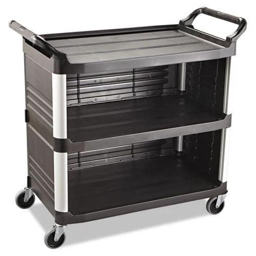 Xtra Utility Cart With Enclosed Sides And Back, Plastic, 3 Shelves, 300 Lb Capacity, 20" X 40.63" X 37.8", Black - Image 1