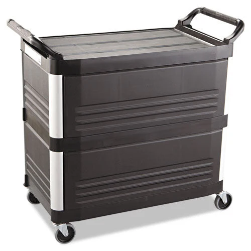 Xtra Utility Cart With Enclosed Sides And Back, Plastic, 3 Shelves, 300 Lb Capacity, 20" X 40.63" X 37.8", Black - Image 2