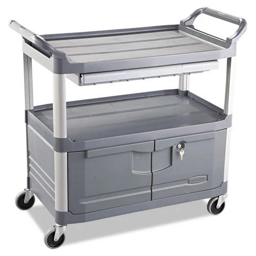 Xtra Instrument Cart With Locking Storage Area, Plastic, 3 Shelves, 300 Lb Capacity, 20" X 40.63" X 37.8", Gray - Image 1