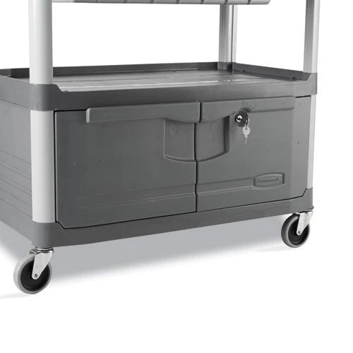 Xtra Instrument Cart With Locking Storage Area, Plastic, 3 Shelves, 300 Lb Capacity, 20" X 40.63" X 37.8", Gray - Image 2