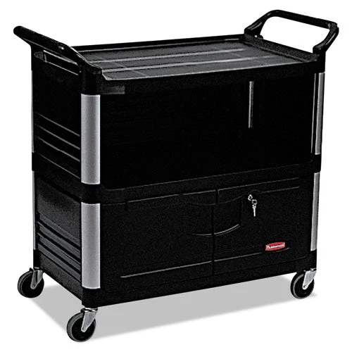 Xtra Equipment Cart, Plastic, 3 Shelves, 300 Lb Capacity, 20.75" X 40.63" X 37.8", Black - Image 1