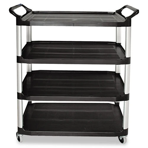Xtra Utility Cart With Open Sides, Plastic, 4 Shelves, 400 Lb Capacity, 40.63″ X 20″ X 51″, Black