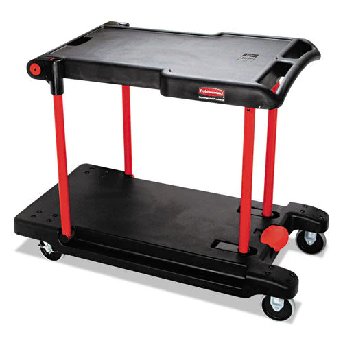 Convertible Utility Cart, Plastic, 2 Shelves, 400 Lb Capacity, 23.88" X 45.13" X 34.38", Black - Image 1