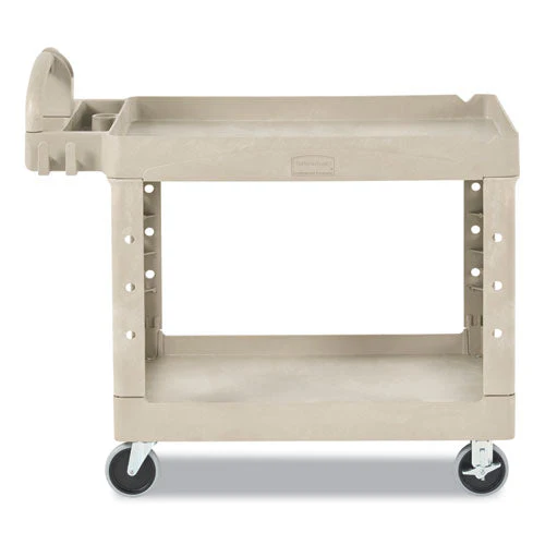Heavy-duty Utility Cart With Lipped Shelves, Plastic, 2 Shelves, 500 Lb Capacity, 17.13" X 38.5" X 38.88", Beige - Image 2