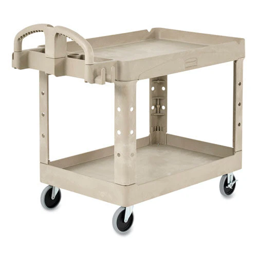 Heavy-duty Utility Cart With Lipped Shelves, Plastic, 2 Shelves, 500 Lb Capacity, 17.13" X 38.5" X 38.88", Beige - Image 3