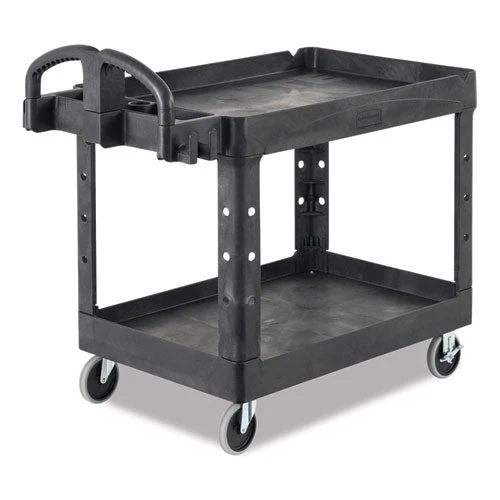 Heavy-duty Utility Cart With Lipped Shelves, Plastic, 2 Shelves, 500 Lb Capacity, 17.13" X 38.5" X 38.88", Black - Image 3