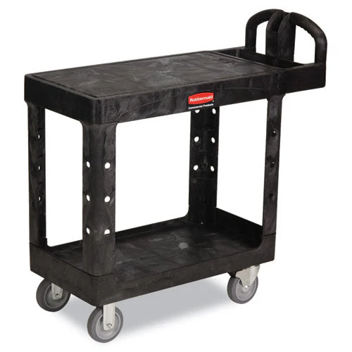 Flat Shelf Utility Cart, Plastic, 2 Shelves, 500 Lb Capacity, 19.19" X 37.88" X 33.33", Black - Image 1