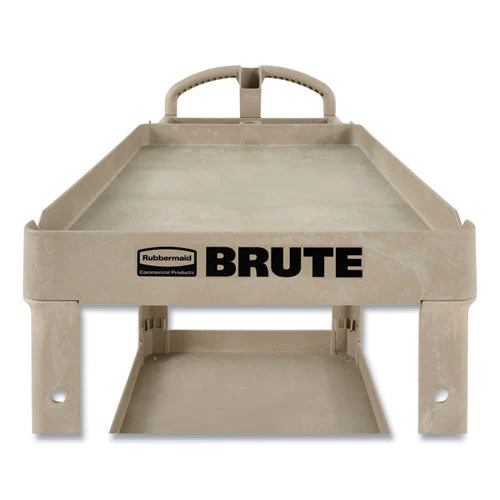 Heavy-duty Utility Cart With Lipped Shelves, Plastic, 2 Shelves, 500 Lb Capacity, 25.9" X 45.2" X 32.2", Beige - Image 1