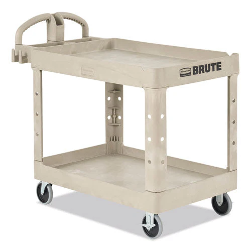 Heavy-duty Utility Cart With Lipped Shelves, Plastic, 2 Shelves, 500 Lb Capacity, 25.9" X 45.2" X 32.2", Beige - Image 3