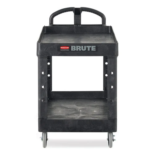 Heavy-duty Utility Cart With Lipped Shelves, Plastic, 2 Shelves, 500 Lb Capacity, 25.9" X 45.2" X 32.2", Black - Image 1