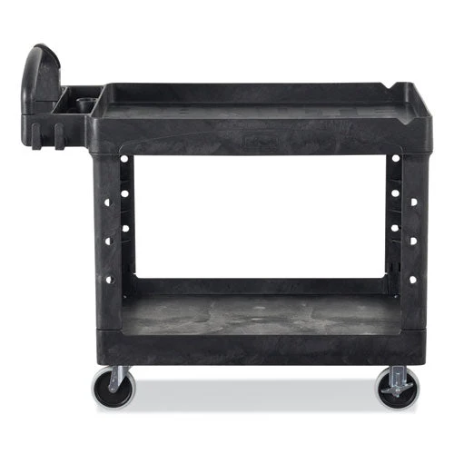 Heavy-duty Utility Cart With Lipped Shelves, Plastic, 2 Shelves, 500 Lb Capacity, 25.9" X 45.2" X 32.2", Black - Image 2