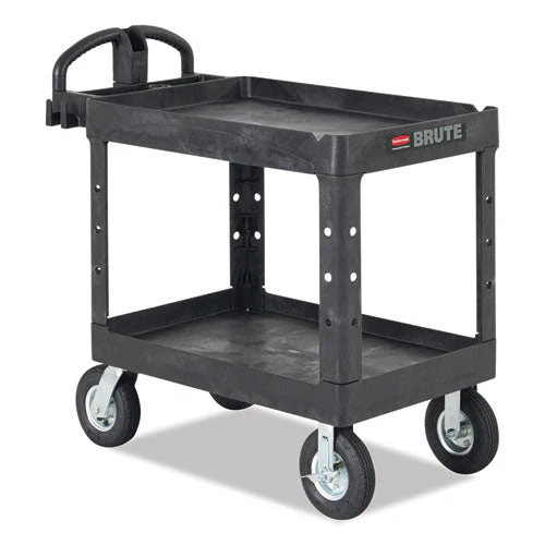 Heavy-duty Utility Cart With Lipped Shelves, Plastic, 2 Shelves, 500 Lb Capacity, 25.9" X 45.2" X 32.2", Black - Image 3