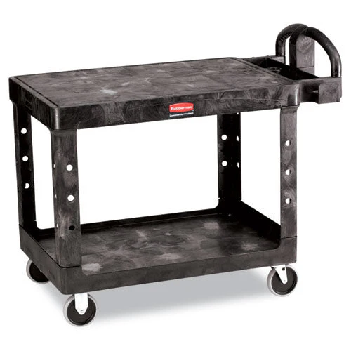 Flat Shelf Utility Cart, Plastic, 2 Shelves, 500 Lb Capacity, 25.25" X 44" X 38.13", Black - Image 1