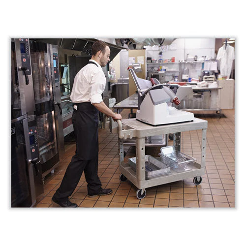 Flat Shelf Utility Cart, Plastic, 2 Shelves, 500 Lb Capacity, 25.25" X 44" X 38.13", Black - Image 2