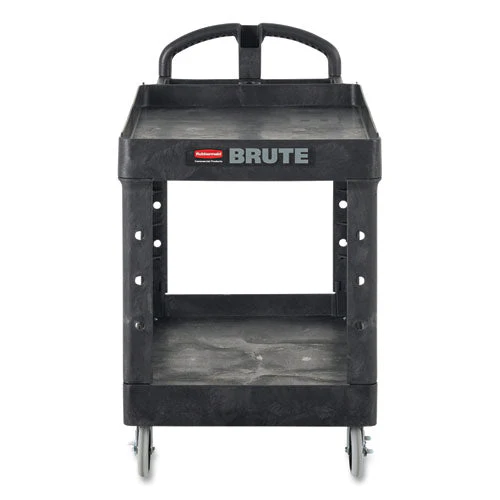 Heavy-duty Utility Cart With Lipped Shelves, Plastic, 2 Shelves, 750 Lb Capacity, 26" X 55" X 33.25", Black - Image 1