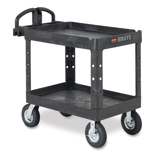 Heavy-duty Utility Cart With Lipped Shelves, Plastic, 2 Shelves, 750 Lb Capacity, 26" X 55" X 33.25", Black - Image 2