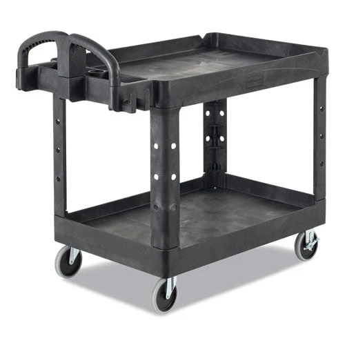Heavy-duty Utility Cart With Lipped Shelves, Plastic, 2 Shelves, 750 Lb Capacity, 26" X 55" X 33.25", Black - Image 3